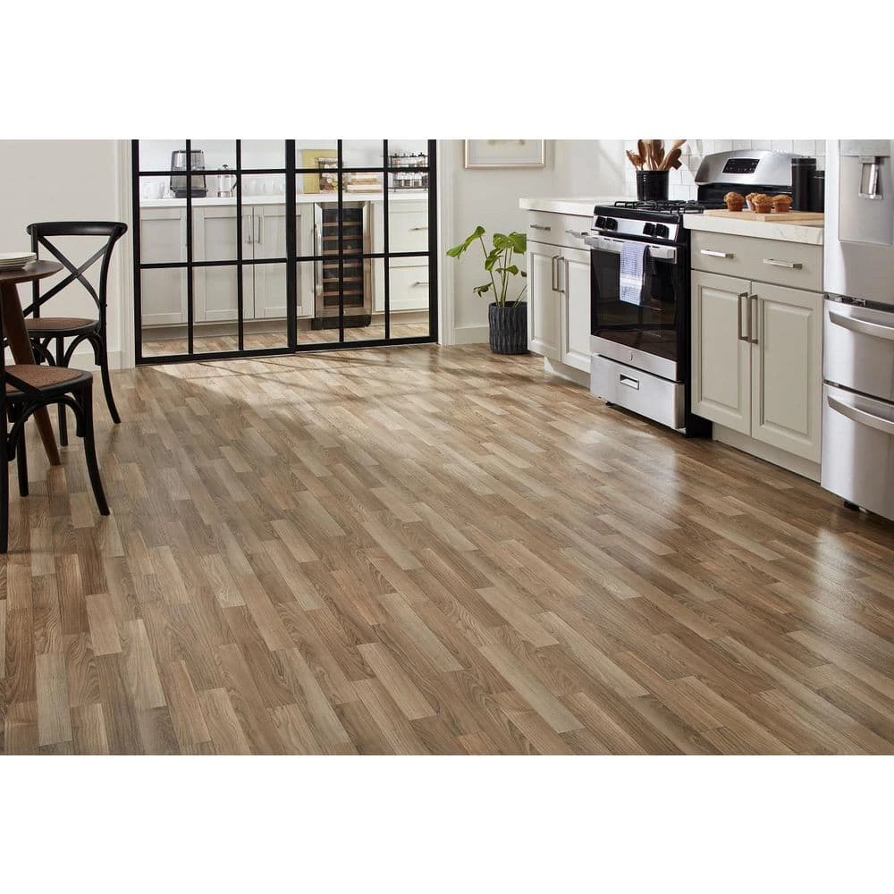 Autumn Brown Oak Residential Vinyl Sheet Flooring 12 ft. Wide x Cut to Length by TrafficMaster 4 Autumn Brown Oak Residential Vinyl Sheet Flooring 12 ft. Wide x Cut to Length by TrafficMaster - Image 2