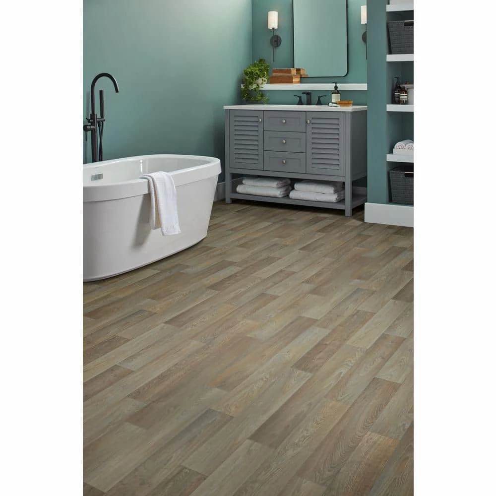 Greyed Oak Wood Residential Vinyl Sheet Flooring 12 ft. Wide x Cut to Length by TrafficMaster 4 Greyed Oak Wood Residential Vinyl Sheet Flooring 12 ft. Wide x Cut to Length by TrafficMaster - Image 2