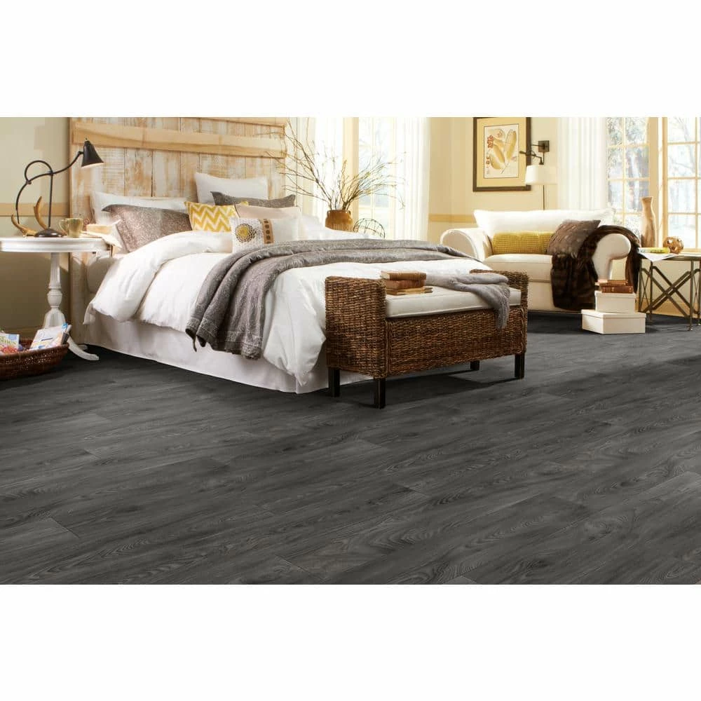 Scorched Walnut Charcoal Wood Residential Vinyl Sheet Flooring 12ft. Wide x Cut to Length by TrafficMaster 4 Scorched Walnut Charcoal Wood Residential Vinyl Sheet Flooring 12ft. Wide x Cut to Length by TrafficMaster - Image 2