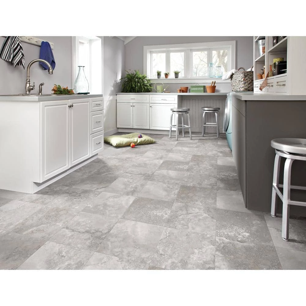 Travertine Grey Stone Residential Vinyl Sheet Flooring 12ft. Wide x Cut to Length by TrafficMaster 4 Travertine Grey Stone Residential Vinyl Sheet Flooring 12ft. Wide x Cut to Length by TrafficMaster - Image 2